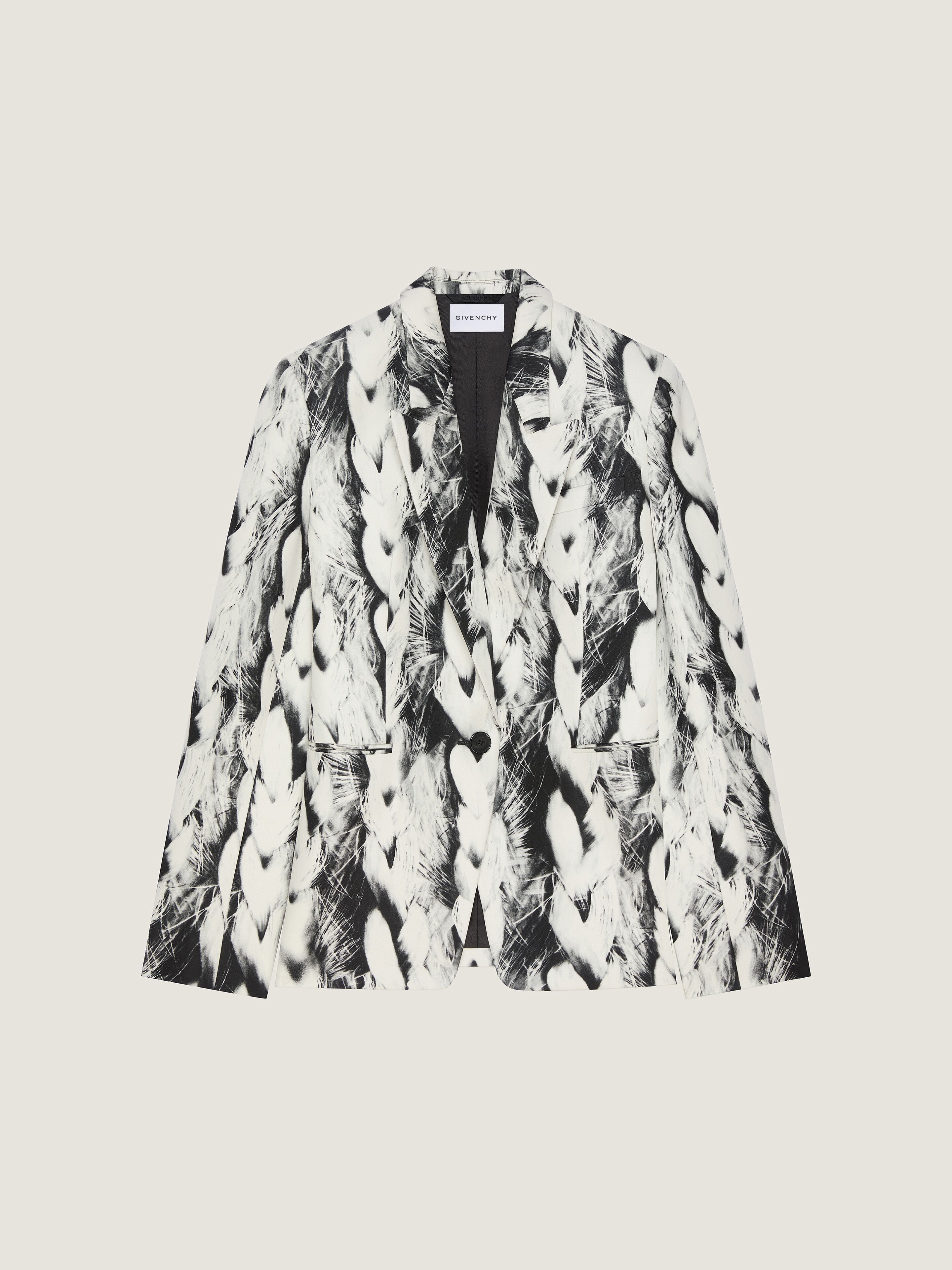 Boxy single breasted jacket in wool with Hair print